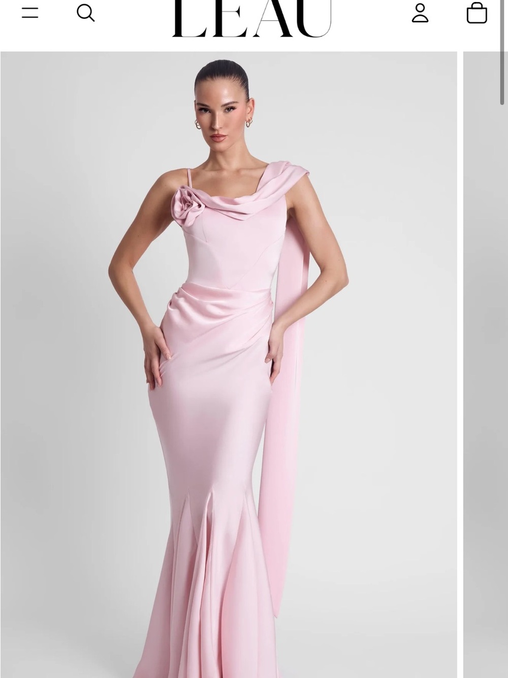 LEAU Pink One-Shoulder Mermaid Maxi Dress with Draped Rosette